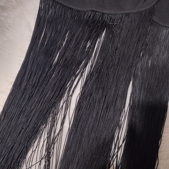 VINTAGE Black Fringe Skirt 90 S_Contempo Casuals SZ Large Stretch/ See Pics Rare - Picture 5 of 14